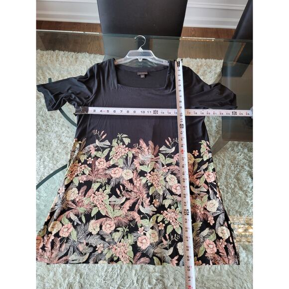 J Jill Wearever Blouse Women's M Black Floral Print Square Neck Short Sleeves - Picture 11 of 11